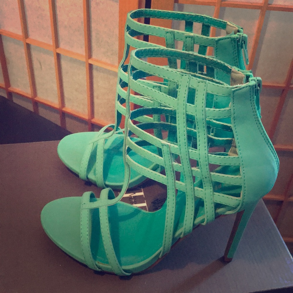 Turquoise Open toe Caged  heel